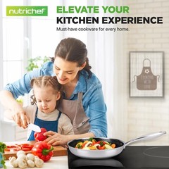 NutriChef Non-Stick Frying Pan w/Lid – 500°F Heat Resistant, PFOA/PFOS FREE