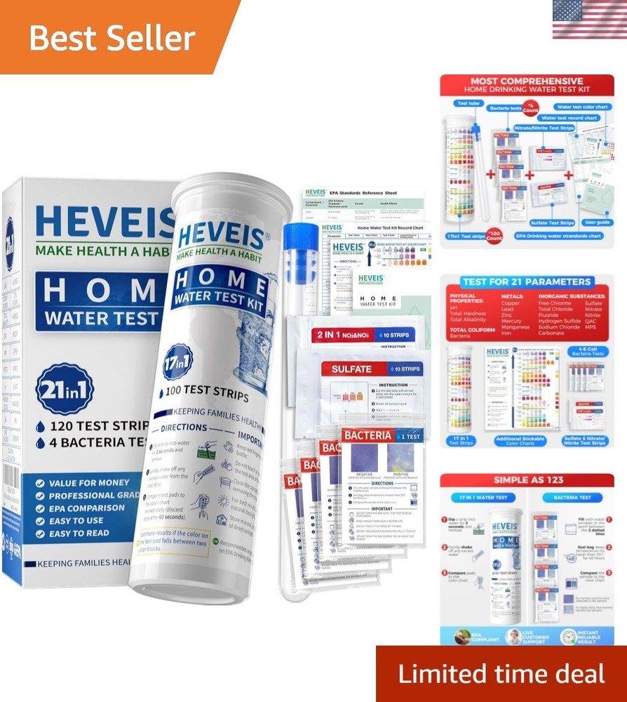 21-in-1 Home Drinking Water Testing Kit – 120 Strips + 4 Bacteria Tests – Tap…