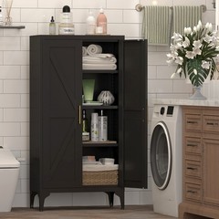 47”H White Metal Pantry Storage Cabinets with Doors and Adjustable Shelves