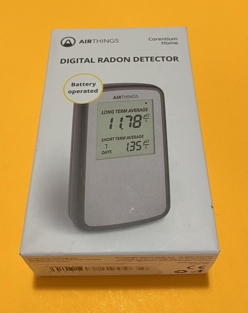 Airthings Corentium Home 223 Digital Radon Detector, Black/Gray, portable