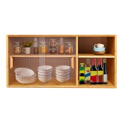 Kitchen Pantry Cabinet, Wall Mount or Countertop Sideboard with Glass Doors,