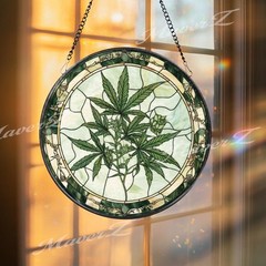 Marijuana Leaf Stained Glass Suncatcher,Cannabis Plant Window Ha nging Decor