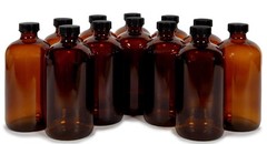 12 Amber 16 oz Glass Bottles with Lids