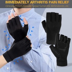 2 Pairs Copper Infused Compression Arthritis Gloves, Fingerless Carpal Tunnel