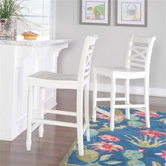 Home Square 24.25″ Wood Counter Stool in White Finish – Set of 2