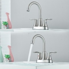 Brushed Nickel Bathroom Sink Faucet 3Hole 4in Centerset Vanity Mixer with Drain