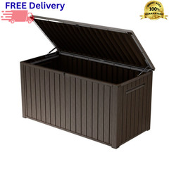Keter 170 Gallon Resin Deck Box Large Outdoor Storage Bench Waterproof Wood Look