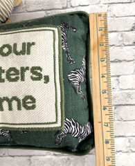 Needlepoint Decorative Throw Pillow Rectangular Green Ivory Zebra JUST NOT TO ME