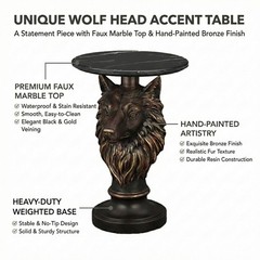 Wolf Head Accent Table Animal Statue End Tables Livingroom