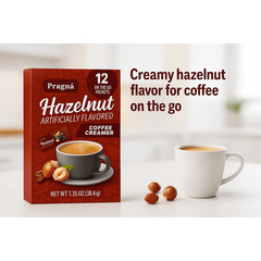 Pragna Sugar Free, Hazelnut Coffee Creamer, 12 On-The-Go Packets, 1.35 oz