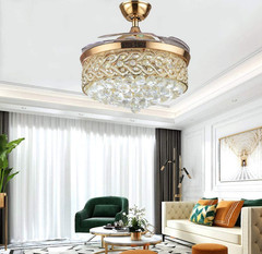 42″ Luxury Crystal LED Chandeliers Remote Control Retractable Ceiling Fan Light