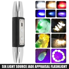 White Yellow BLUE UV Light Work LED Flashlight Torch Gemologist Tool USB Chargin
