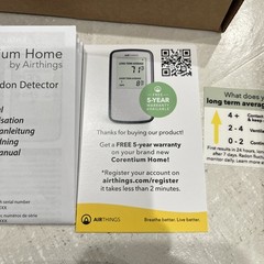 Airthings Corentium Home 223 Digital Radon Detector, Black/Gray, portable