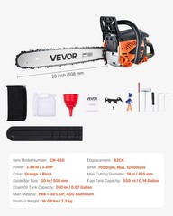 VEVOR 62cc Gas Chainsaw 3.8 HP Gas Powered 20 inch Chainsaw For Wood Cutting