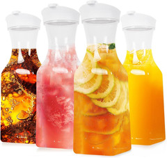 Set of 4 Plastic Carafe with Lid, 1 Liter Mimosa Bar Supplies, Large Square Base