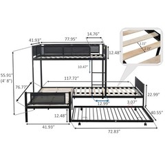 L-Shape Metal Triple Bunk Bed with Trundle 4 Kids,Teens,Adults L-Shape Triple
