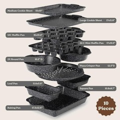 10-Piece Nonstick Stackable Bakeware Set Durable Easy-Release Black