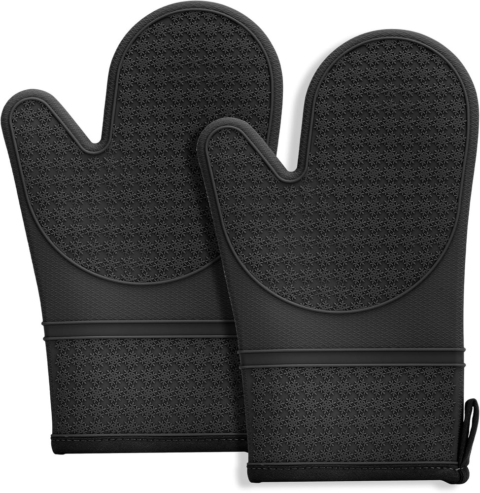 500°F Heat Resistant Silicone Oven Mitts Cotton Lining Non-Slip Kitchen Gloves