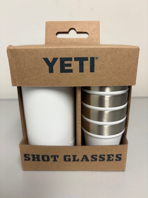 Classic White YETI® 4 Shot Glasses and Holder – Authentic – NEW