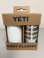 Classic White YETI® 4 Shot Glasses and Holder – Authentic – NEW