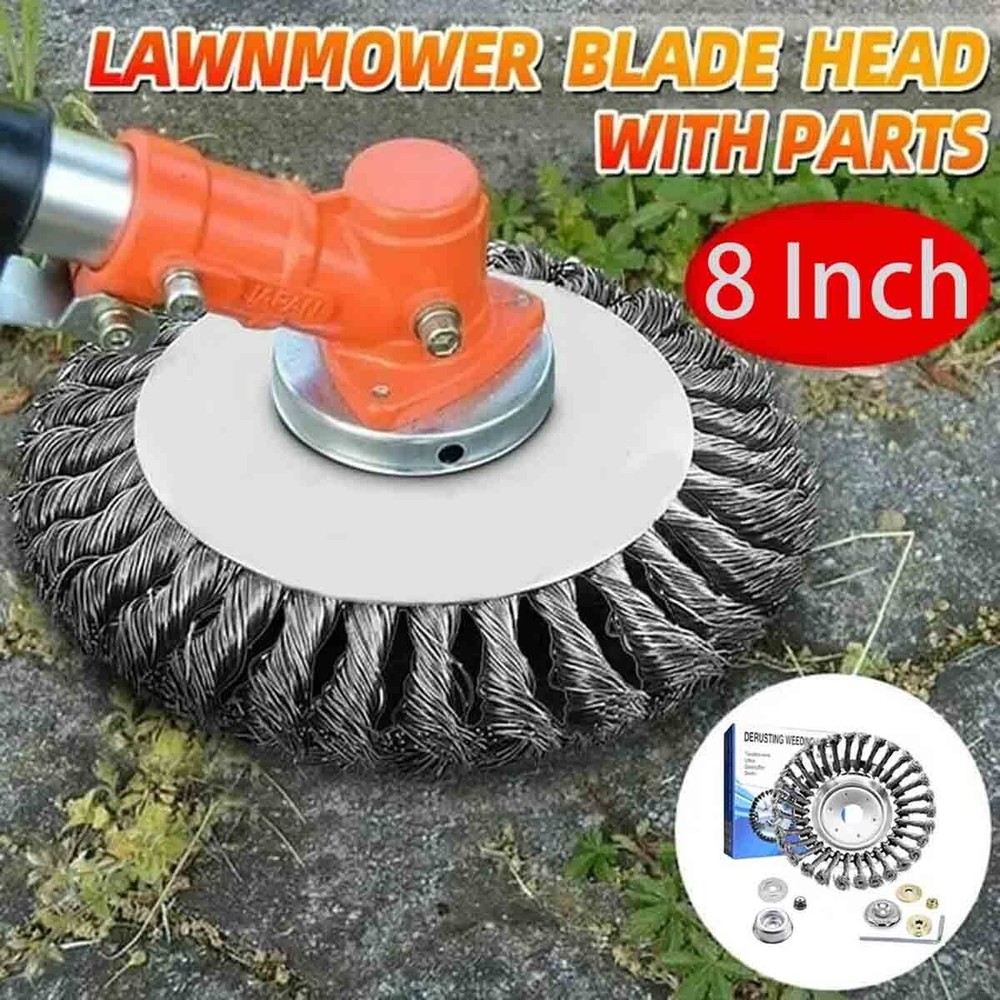 New 8 Inch Steel Wire Wheel Brush Grass Trimmer Head Weed With Adapter Kit US