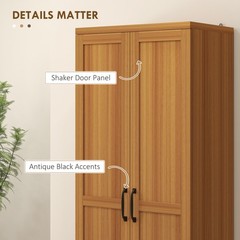 63″ Rustic 2-Door Kitchen Freestanding Storage Cabinet Pantry Shelves, Brown