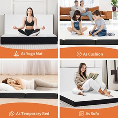 Tri-Fold Memory Foam Mattress Portable Foldable Mattress Topper w/Washable Cover