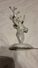 2) Christmas Deer Reindeer Stag Stocking Banner Holder Large Cast Iron Silver