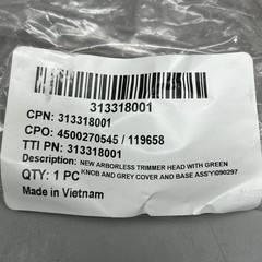 Arborless Trimmer Head with Green Knob and Grey Cover and Base 10,000 RPM Max 31