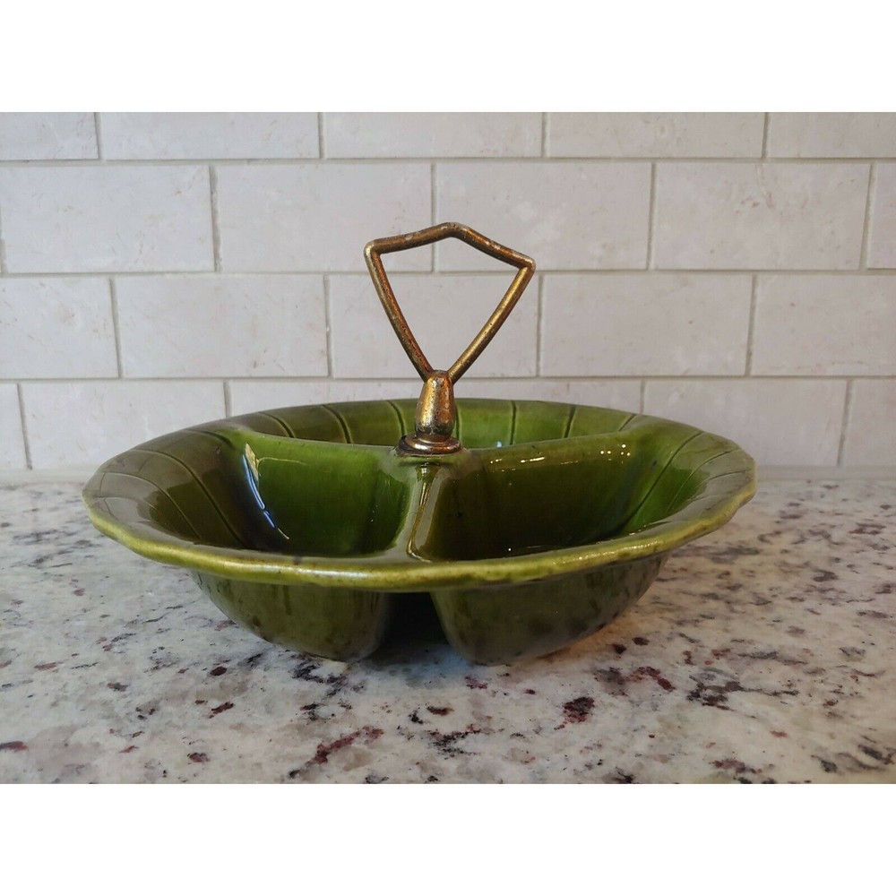 Vintage 1960’s Lane & Co. Van Nuys California Green Divided Dish Candy Nut