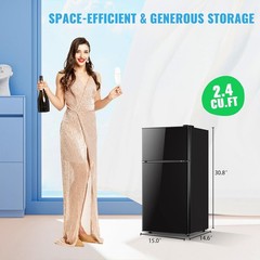 2.4 Cu.Ft Double Door Mini Fridge with Freezer Black
