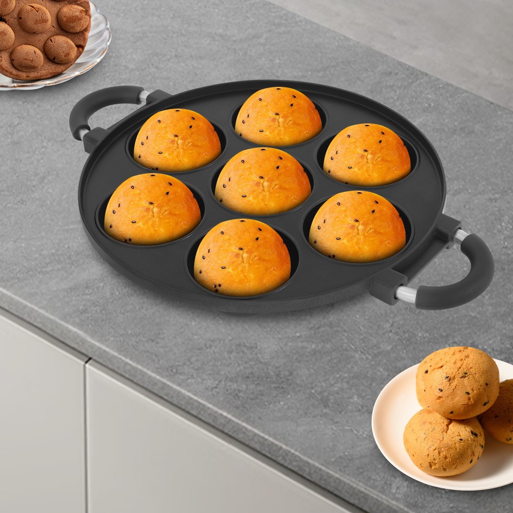 15.35*11.02*2.17″ Black Round Aluminum 7 Holes Takoyaki Pan Maker Hand Wash Only