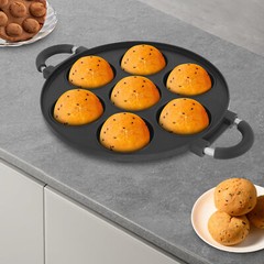 15.35*11.02*2.17″ Black Round Aluminum 7 Holes Takoyaki Pan Maker Hand Wash Only