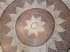 Round Handmade Crochet Lace Tablecloth COLOR BEIGE 100 % COTTON –