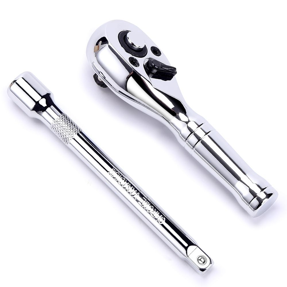 1/4-Inch Drive Ratchet Wrench, 72-Tooth Stubby 1/4 Drive, Silvery