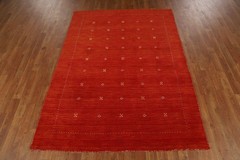 Rust Indian Tribal Style Rug 5×6 Hand-knotted Wool Oriental Carpet for Any Room