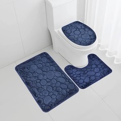3PC Non Slip Memory Foam Bathroom Rug Set Pebble Stone Bath Mats US