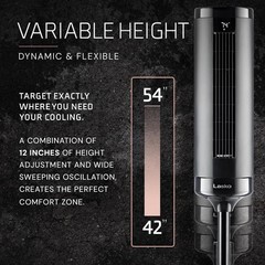 Elevation Adjustable Tower Fan 42”-54”, Pedestal Fan, 31 ft/s Airflow, Quiet …