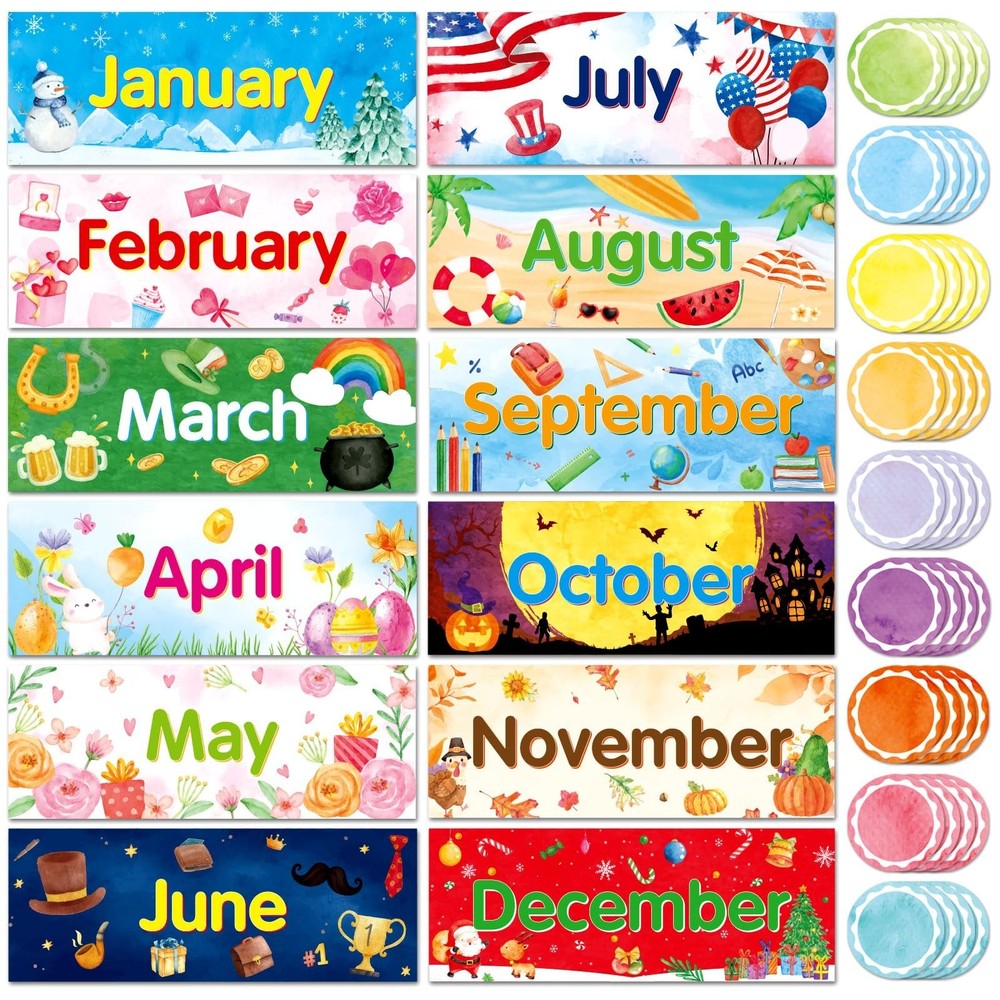 48 Pack Holiday Monthly Headliners 12 Months of The Year Bulletin Board Set S…