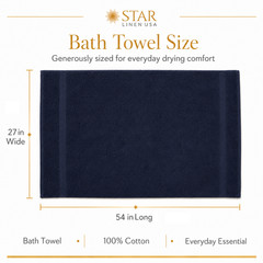 2 Piece Bath Towel Set | 100% Cotton | 27 x 54 | Solid Navy Blue