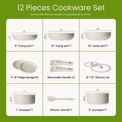 Gianna 12 Pcs Non-Stick Cookware Set, Pots and Pans Set, with Spatula & Detachab