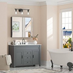 KeonJinn 36″ W x 32″ H Rectangular Beveled Metal Black Medicine Cabinet