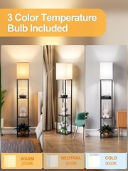Floor Lamp with Shelves for Living Room, Shelf Floor Lamp with 3 CCT LED Bulb