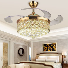 42″ Luxury Crystal LED Chandeliers Remote Control Retractable Ceiling Fan Light