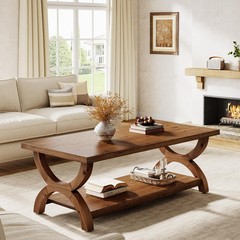 47.2-Inch Rectangle Solid Wood Coffee Table with Storage Shelf for Living Room