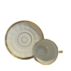 Old Paris White and Gold Porcelain Teacups and Saucers, Set of 6