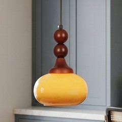 7in Mid Ancient Style Caramel Colored Glass Pendant Light, Home Decoration Light