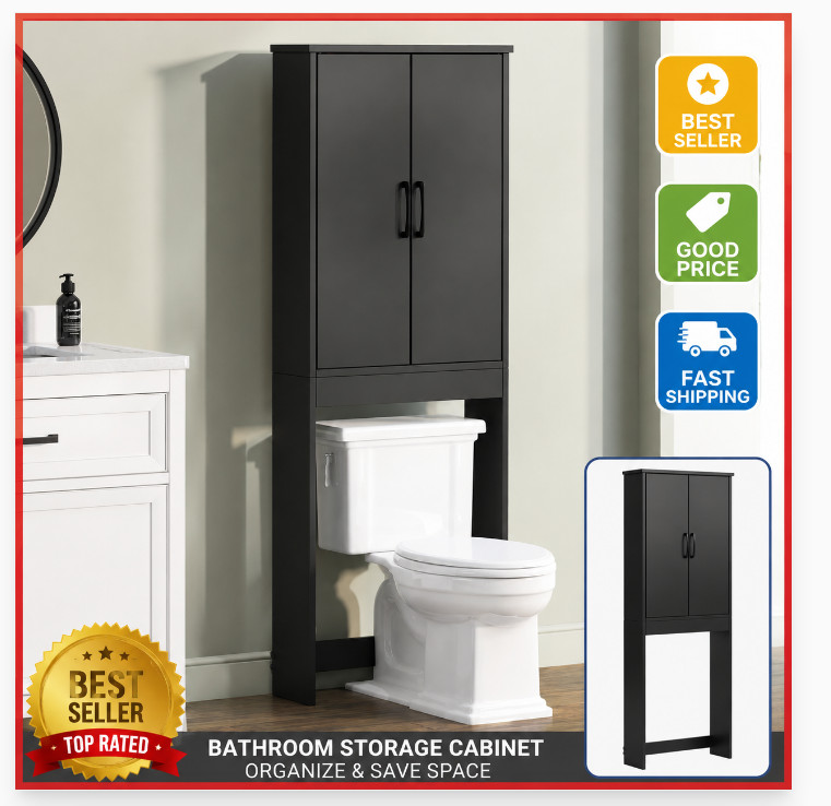 Ardent Over Toilet Storage Cabinet Black Bathroom Space Saver Shelf