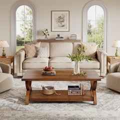 47.2-Inch Rectangle Solid Wood Coffee Table with Storage Shelf for Living Room