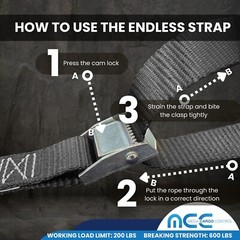 USA 1″ x 3′- 15′ Endless Cargo Lashing Strap w/Cam Buckle for Motorcycle Bicycle